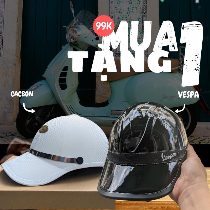 Mua 1 Tặng 1 - Combo Mũ bảo hiểm sơn cacbon phối kết hớp nón bảo hiểm Vespa Helmet