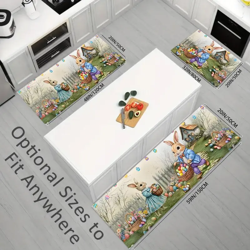 Easter Themed Kitchen Mat, 2 Counts/3 Counts Cute Rabbit & Egg Pattern Kitchen Rug, Non-slip Kitchen Floor Mat, Home Decor 5