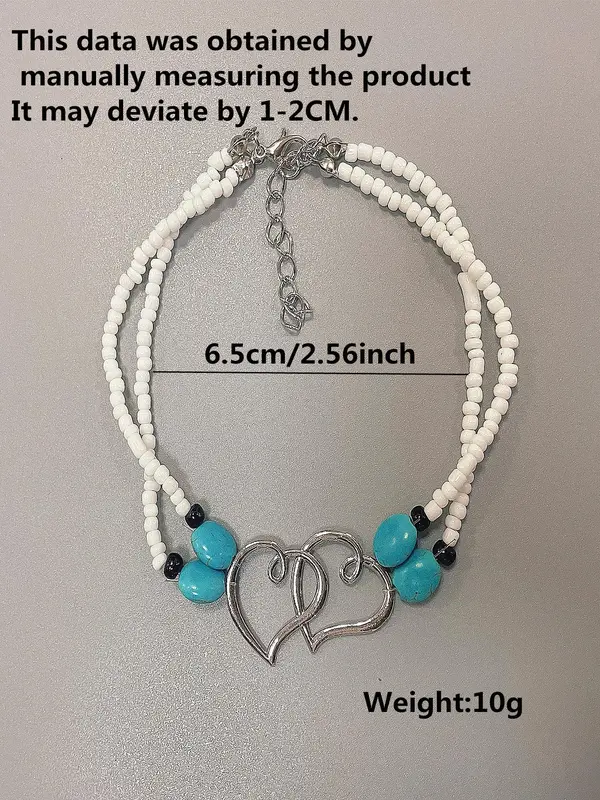 Summer Fashion Hearts Decor Anklet, Double Layer Foot Jewelry for Beach Party Vacation 1