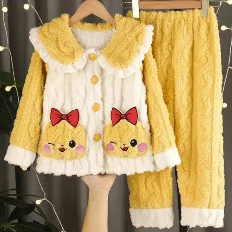 Bộ Đồ Ngủ Trẻ Em, Mùa Đông, Lót Lông Cừu, Dày Dặn, Chất Liệu vải nỉ Thiết Kế Dễ Thương Cho Bé Gái, Thích Hợp Cho Trẻ Em Trung Bình Và Lớn, Làm Bằng Lông Cừu San Hô, Bộ Đồ Mặc Nhà 2