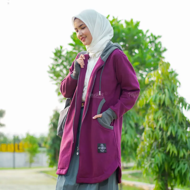HIJACKET ELEKTRA - Jaket Muslimah Syar'i Panjang - OOTD Hijabers - Jaket Anak Sekolah SMA - Korean Style | Hoodie Muslimah Panjang Basic 6