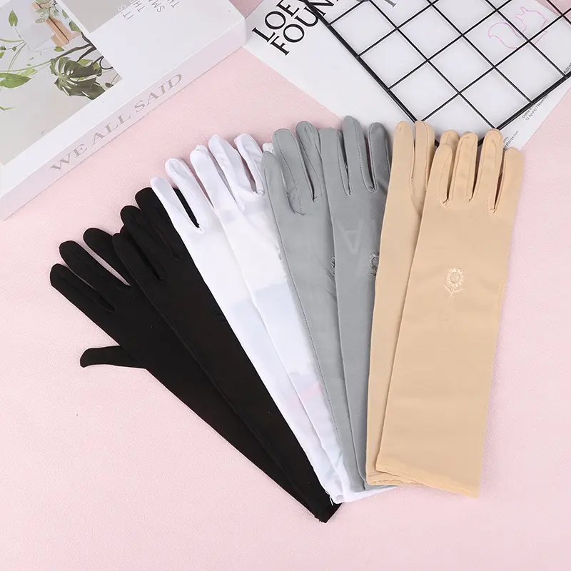 1 Pasang Sarung Tangan Pemanduan Pelindung Matahari Regangan Wanita Anti UV panjang sederhana Sarung Tangan Bernafas Untuk Musim Bunga Musim Panas Sarung Tangan Nipis