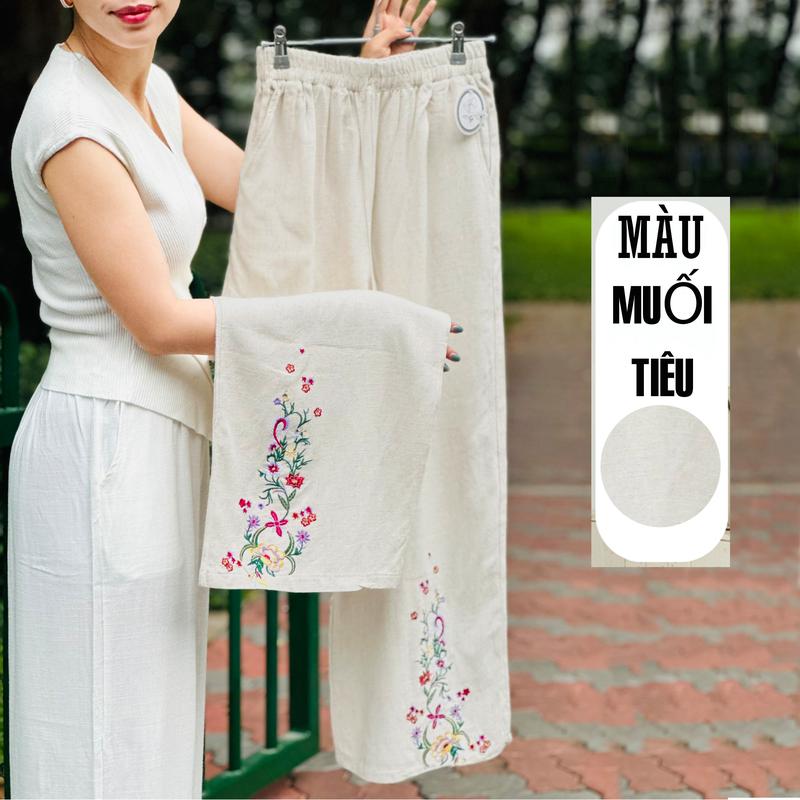 Quần Linen ống rộng Thêu Hoa Mùa Xuân ( Ms:27) Nữ - XƯỞNGNHÀÚT 8