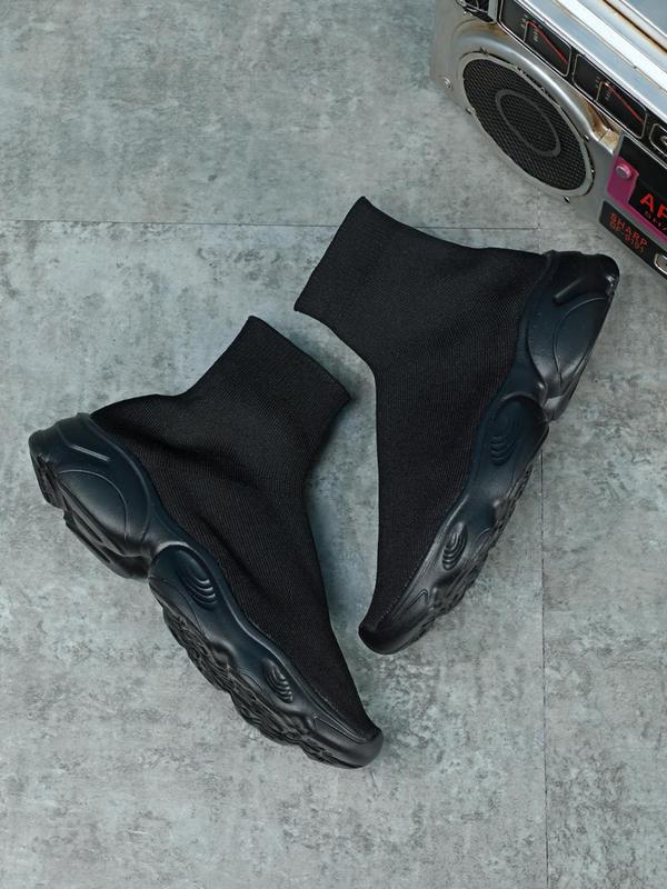 2024 Trendy Solid Color Mid Top Platform Sneakers, Casual Sporty Running Shoes, Lightweight Breathable Comfort Sports Walking Shoes, Cozy Sock Boots For Workout Gym 3