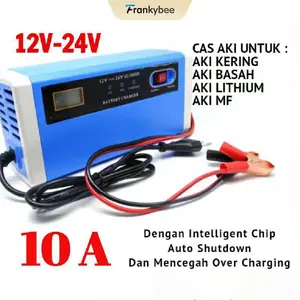 Frankybee Charger Aki Portable 10A 12V 24V Casan Accu Motor Mobil Sparepart Motor Listrik Indikator Carger dengan Intelligent Chip dan LCD Kendaraan