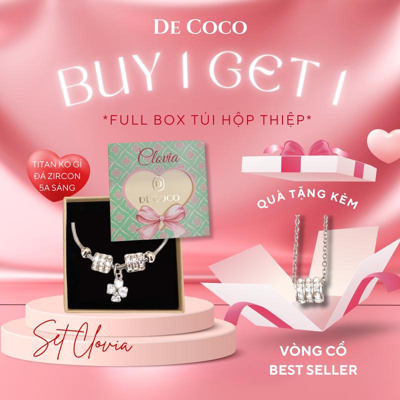 [MUA 1 TẶNG 1 VÒNG CỔ BLING RING] Vòng tay, lắc tay charm nữ Cỏ 4 Lá đính đá CLOVIA De Coco Phụ Kiện (kèm Túi giấy + Hộp + Thiệp)  Móc Khoá vòng  hoa vòng tay  nữ