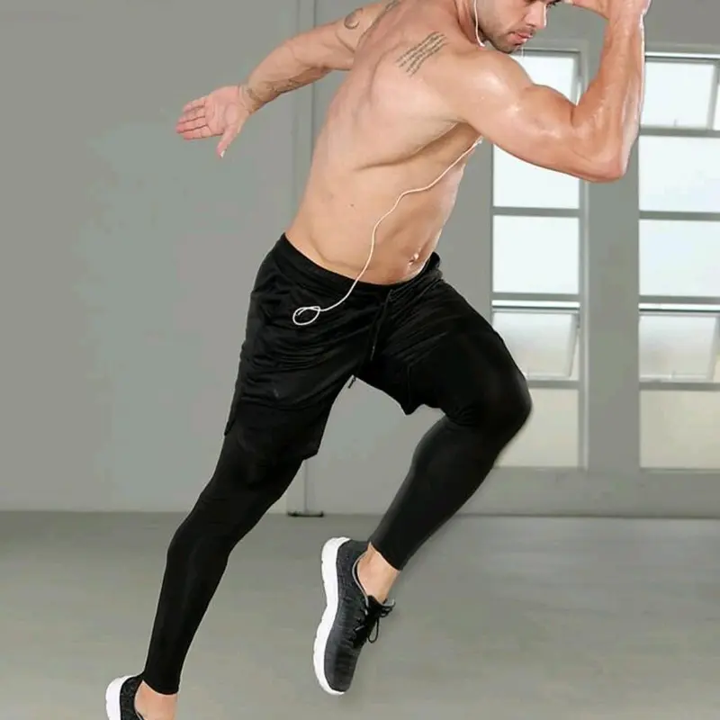 Paket 2 in 1 Celana Pendek dan dalaman legging panjang olahraga pria baselayer legging sport  lejing unisex Celana sport Gym Fitnes futsal volly Outdoor Manset 2