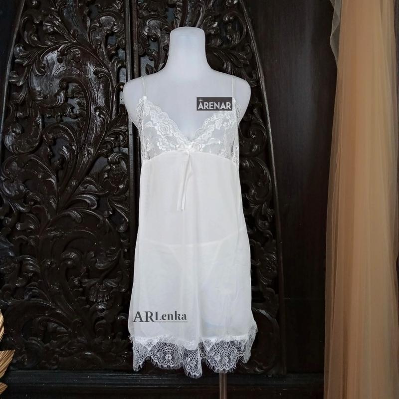 ARENAR SKA295 Dress Lingerie Putih dan Kimono Set - Baju Tidur Tipis Transparan Wanita Daster 2