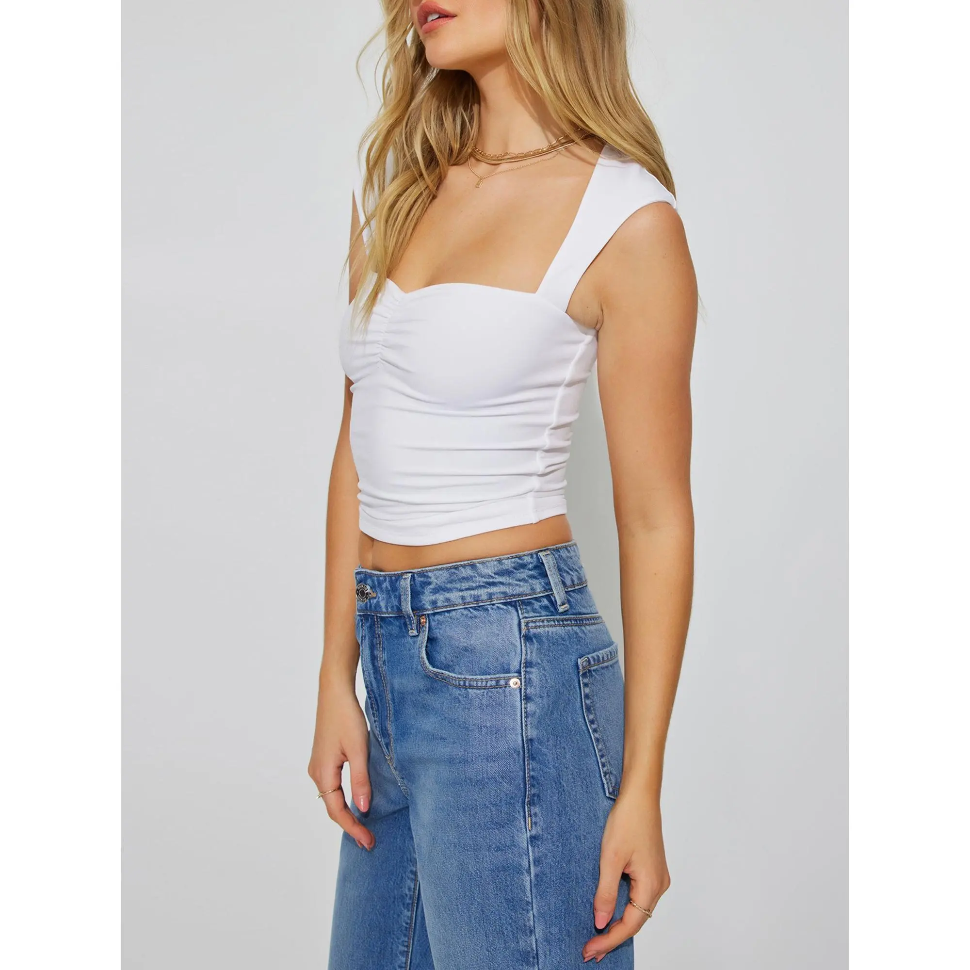 Women Simple Fashionable Tank Top, Sleeveless Tops Low-cut Backless Solid Summer Clubwear for Party