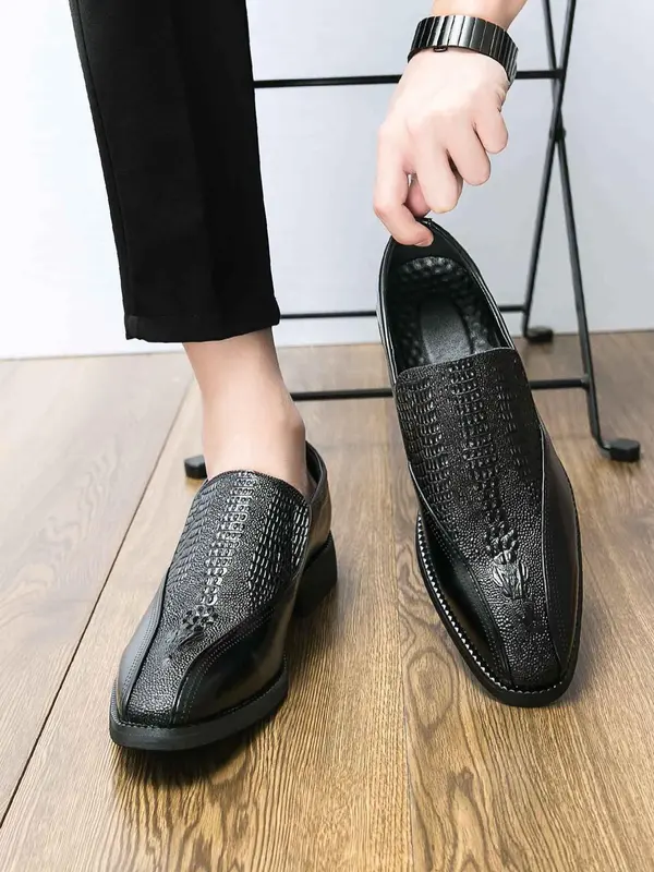 Men's Business Fashion Crocodile Embossed Slip-on Loafers, Casual Comfortable Loafers for Daily Wear, Breathable Non-slip Shoes for Men 0