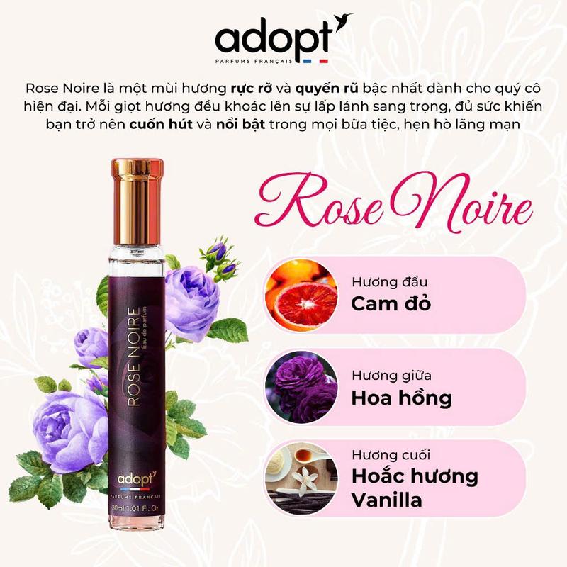 Nước hoa nữ Adopt' ROSE NOIRE - Hương hoa hồng lôi cuốn - Nước hoa Pháp chính hãng 30ml Xịt Thơm Perfume Cosmetic