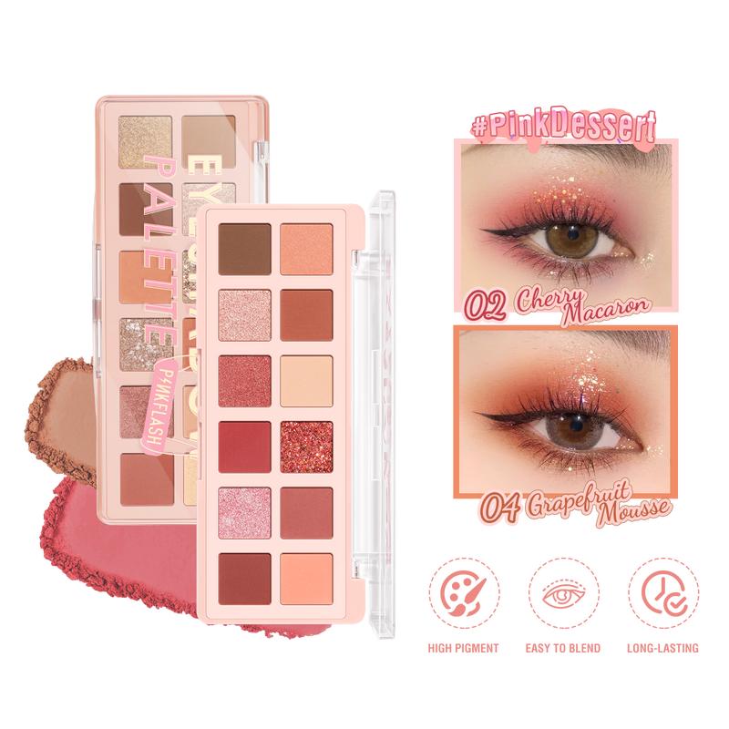 -> PINKFLASH Bảng phấn mắt PinkDessert độ lên màu cao nhũ ánh kim lâu trôi trang điểm đa năng 100g TẶNG 1 bút kẻ mắt nước