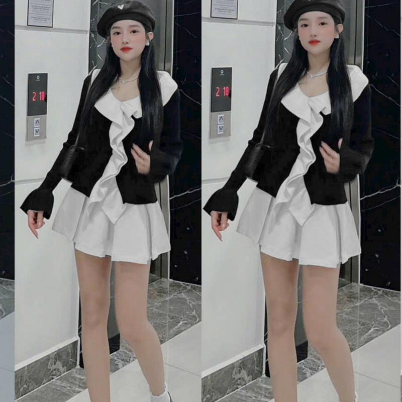 XẢ KHO - Set Bigsize Thun Tăm Thiết Kế Tay Dài Váy Xoè Có Lót Trong Hot Hit Thời Trang Bigsize Nữ đẹp Sang Chảnh Set Bộ Đồ Thun Tăm Tay Dài Xinh Đẹp Feesize 50-100kg Ennhocobigsize Áo Top Nhung - 2066