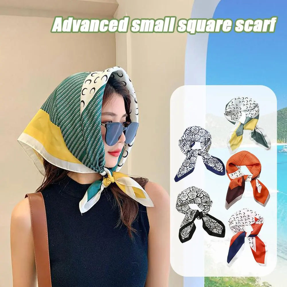 Small Square Scarf Silk Scarf French Headband Spring And Autumn Hair Tie With Shirt Can Tie Q0Y4