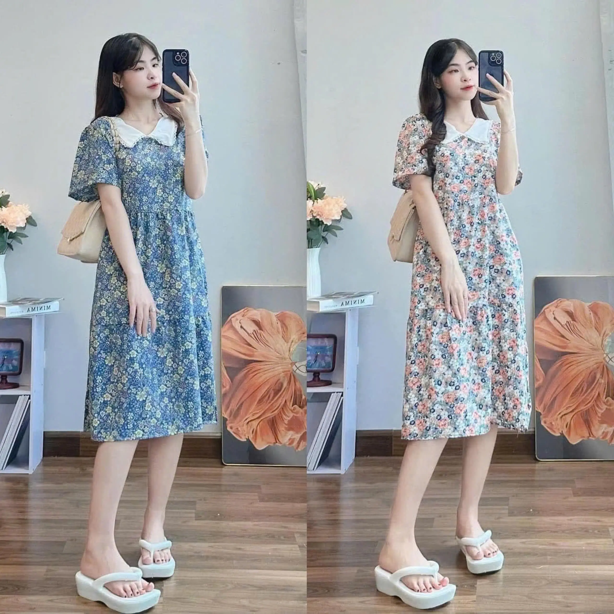 Váy Babydoll Hoa Nhí Dầm Bầu Nhẹ Mát Thanh Lịch Đi Làm Đi Chơi