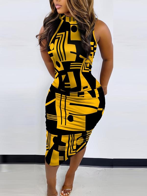 Women's Snakeskin Print Round Neck Bodycon Dress, Casual Sleeveless Tank Dress for Summer, Ladies Clothes for Nightclub Party 6