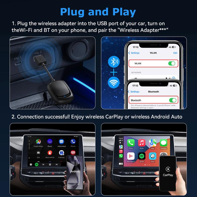 Product Introduction of Universal 2 in 1 Wireless CarPlay Adapter Wireless Android Auto Adapter play Ai Box for Audi Mercedes Mazda Subaru Citroen Kia 19
