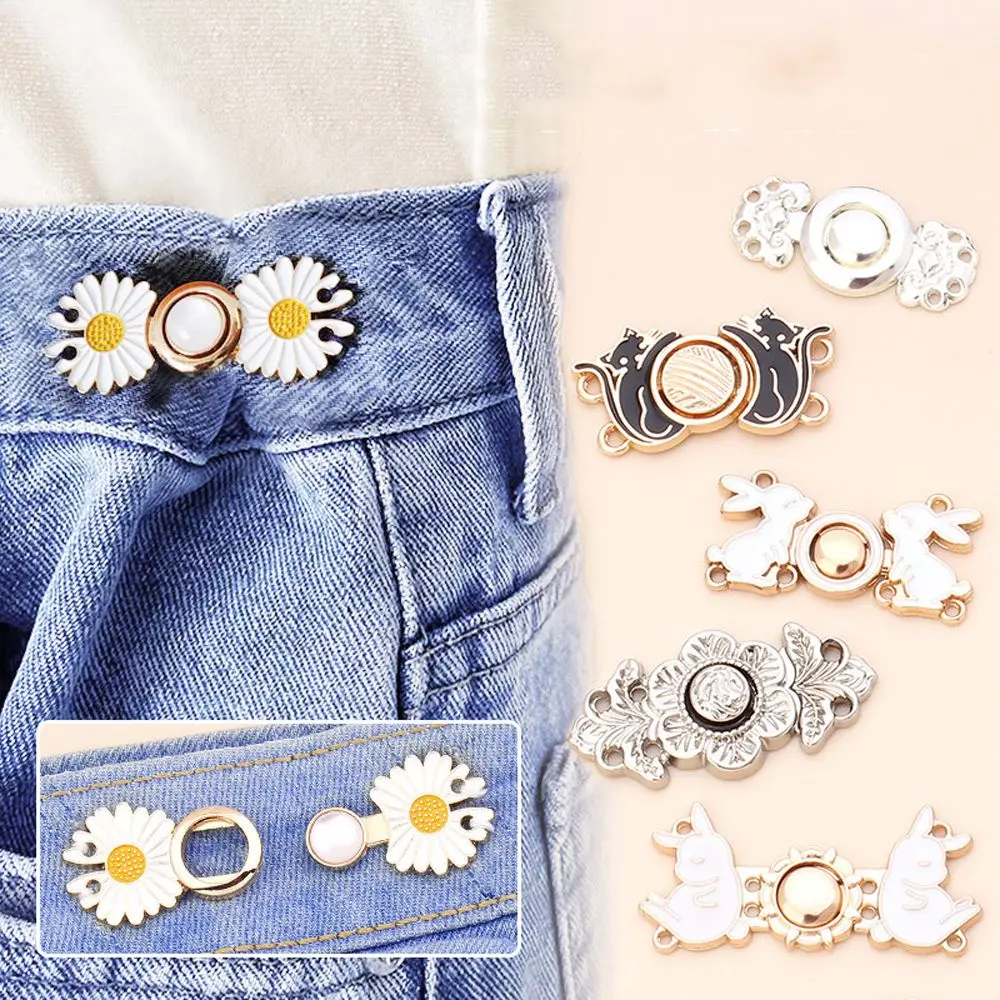 Summer  Vintage Cartoon Flower Fashion Jewelry Metal Geometry Rabbit Women Brooch Jeans Accessories Anti-Exposure Brooch Tightening Waistband Pin