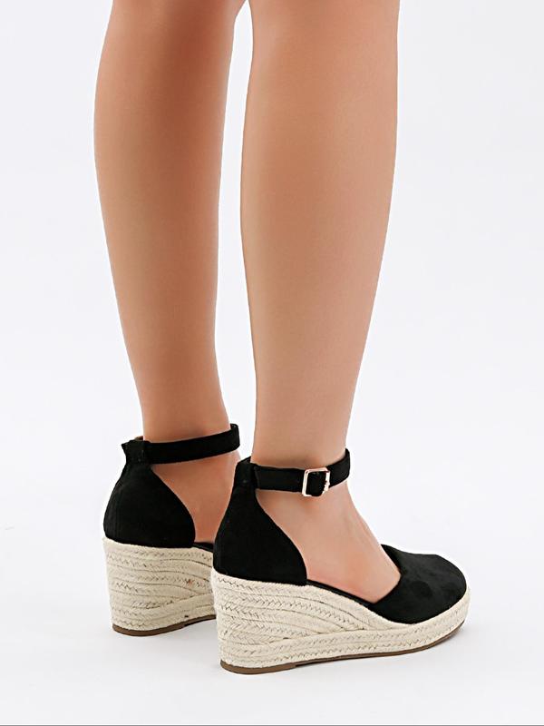 Women's Wedge Ankle Strap Sandals, Summer Outfits 2024 Boho Style Solid Color Wedge Platform Sandals for Beach Vacation, Wedge Heel Woven Shoes for Women & Girls 5