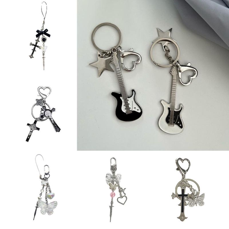 Móc Khóa Trái Tim Ngôi Sao Đàn Ghi Ta Ngầu Y2K, Phụ Kiện Treo Hip Hop Cho Cặp Đôi Bạn Bè, Vòng Chìa Khóa, Quà Tặng