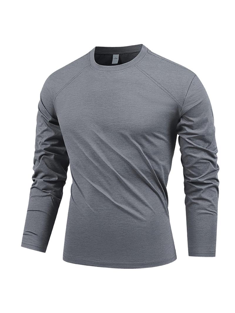 Product Introduction of Men's Solid Long Sleeve Tee, Regular Fit Casual Sporty Breathable Quick Drying T-shirt for Running Gym Workout, Men's Top for   Spring & Fall 4