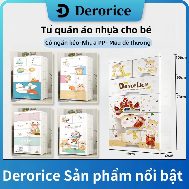 【Rộng 50 Derorice Tủ quần áo nhựa cho bé có bánh xe múa sư tử bốn tầng năm tầng sáu tầng