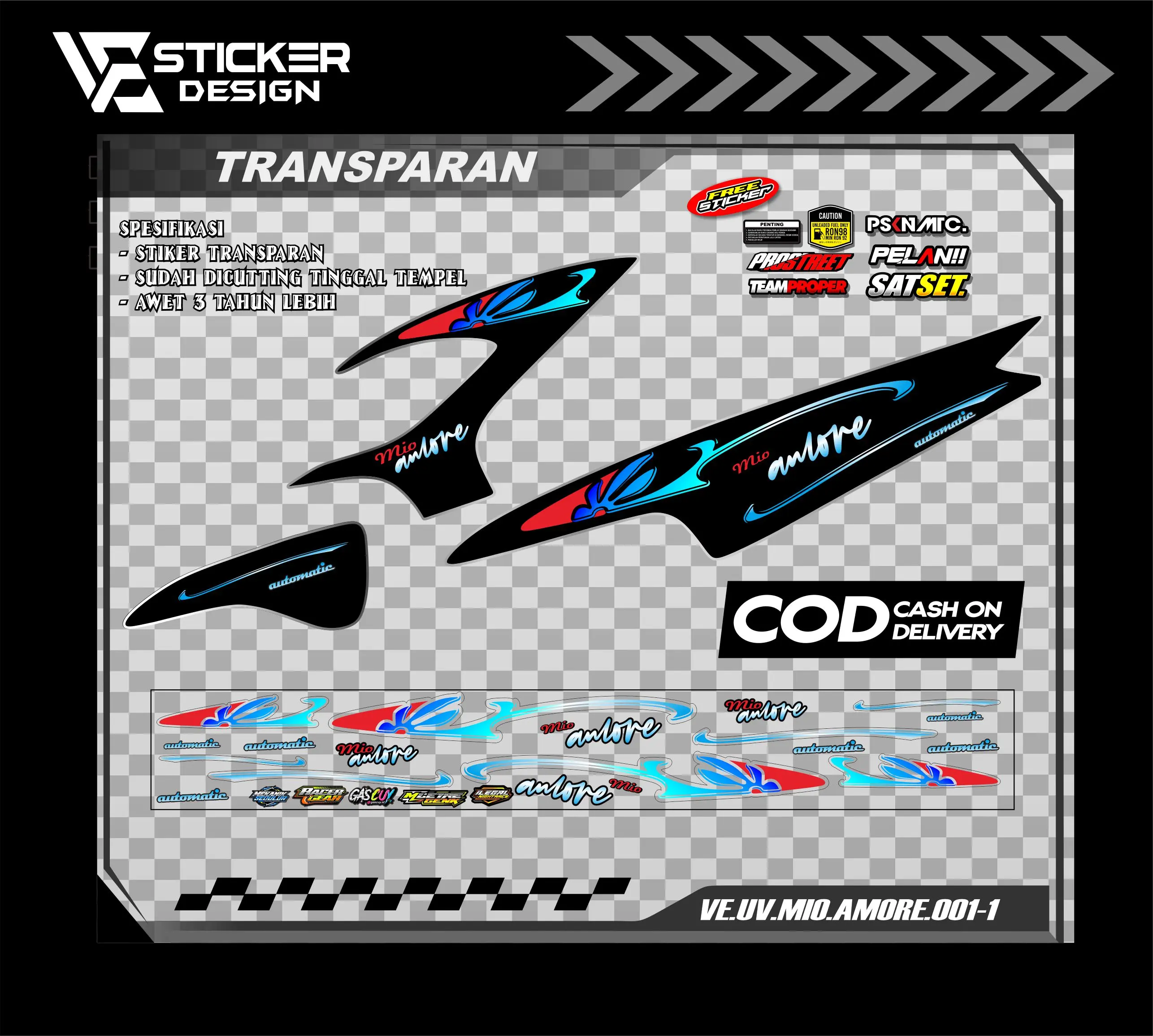 Sticker Motor Mio - Stiker Striping Mio Amore/Mio Vietnam/Mio Sporty/Mio smile Transparan VE 001
