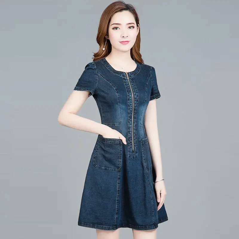 ĐẦM JEAN Nữ DÁNG XÒE CỔ TRÒN KHÓA KÉO - NJ206  ( Women Dress )
