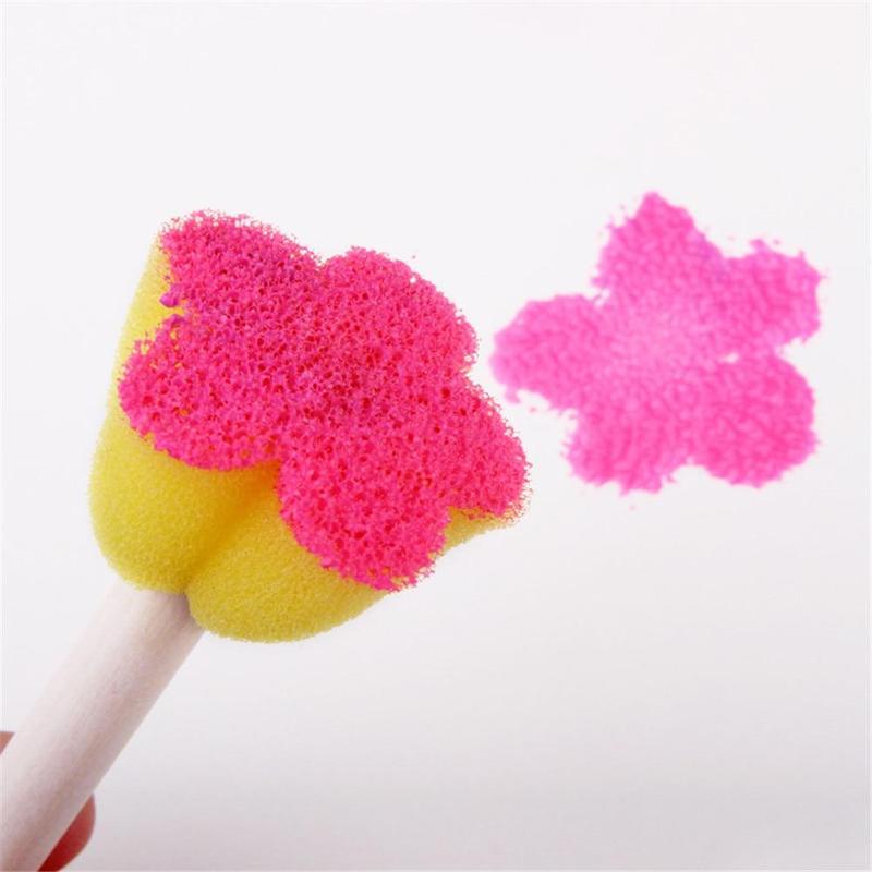 5pcs/set Random Color Kids Sponge Stamp Brush Kit, Paint Learning Sponge Brush, Print Pattern Brushes with Wooden Handle, Art Supplies, DIY Kit, Craft Supplies 4