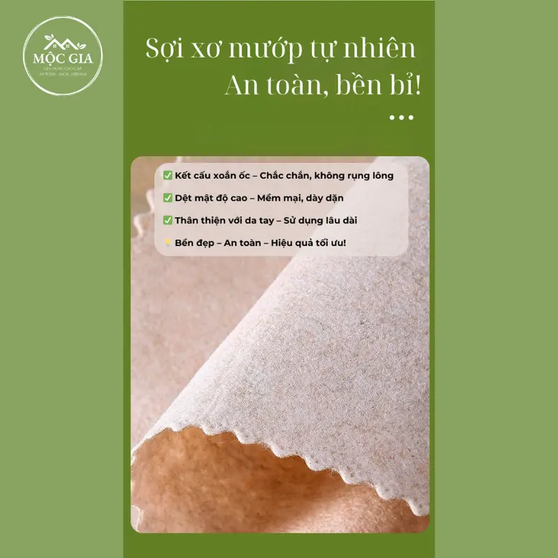 [Hàng Chính Hãng] Khăn Lau Xơ Mướp Cao Cấp Mộc Gia Phiên bản Nâng Cấp Dày 2mm- Khăn Đa Năng, Siêu Thấm Hút, Không Dính Dầu, Giặt sạch dễ dàng - Tái Sử Dụng nhiều lần mướp khan lautachdau 6