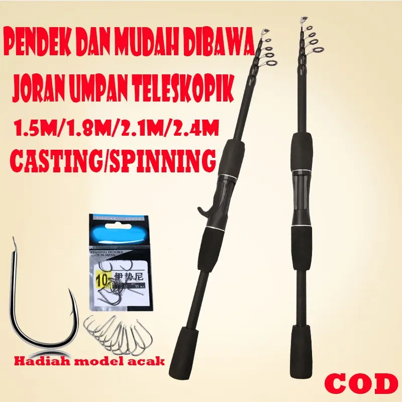 1.5-2.4m Telescopic JORAN PANCING Rod Ultralight Spinning/Casting  Carbon Fiber Fishing Tackle Joran Pancing