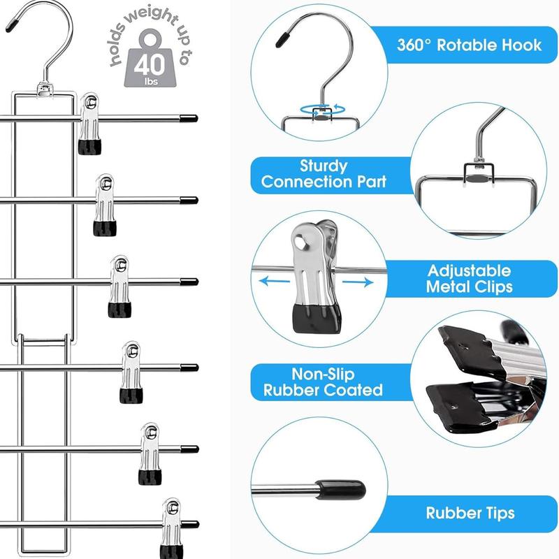 6 Layer Organizing Metal Holder, 1/2/3 Counts Space Saving Adjustable Rotatable Clothes Hanger with Clip, Home Organizer for Bedroom, Summer Gift 4