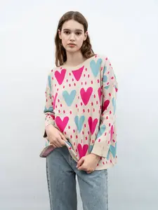[ALLN Knitwear] Love 2 Colour Knitwear Atasan Wanita Panjang Pink Bunga  Motif  Katun  Baju  Casual  Top