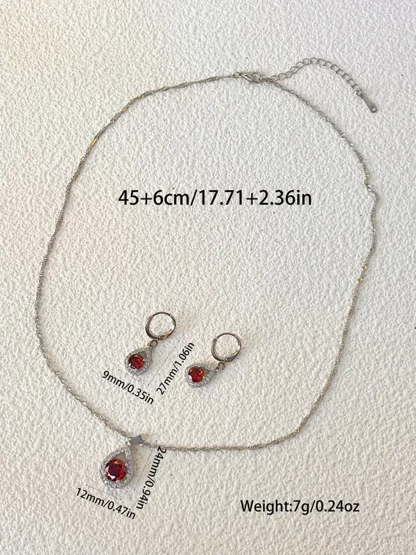 Elegant Artificial Gemstone & Rhinestone Decorated Jewelry Set, Water Drop Design Pendant Necklace & Dangle Earrings, Fashion Jewelry Accessories for Women 1