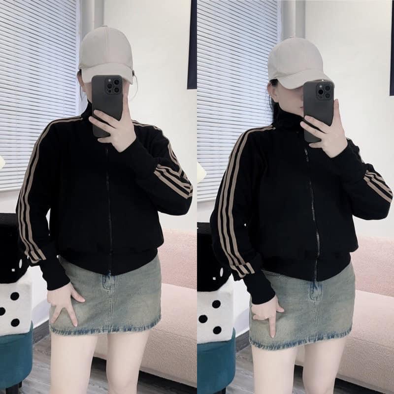 Áo khoác nữ form vừa viền sọc tay áo không mũ vải gân mềm co giãn (45-85kg) Top Women Green Pocket