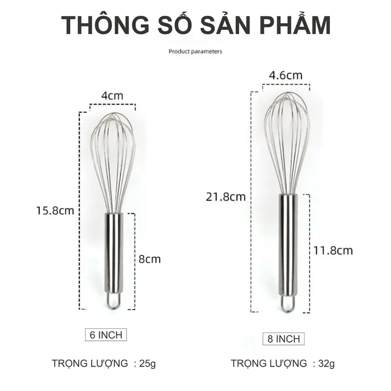 Phới đánh trứng bằng tay thép không gỉ đủ size - THE GARDEN 3