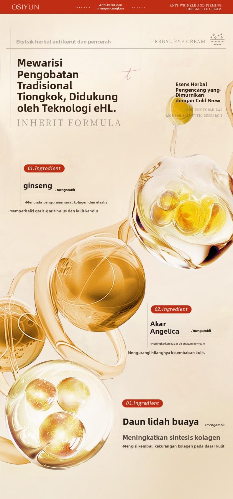 Krim Mata Herbal Anti-Kerut Pengencang Ousi Yun Paket Salon Kecantikan Melembapkan Menghidrasi Memudarkan Kantung Mata Lingkaran Hitam Perawatan Mata