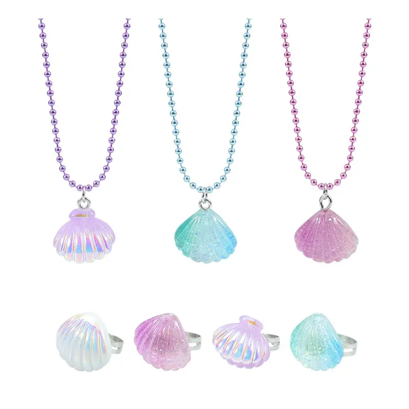 Shell necklace & pink ring set-kids jewelry for girls, party & friendship accessories