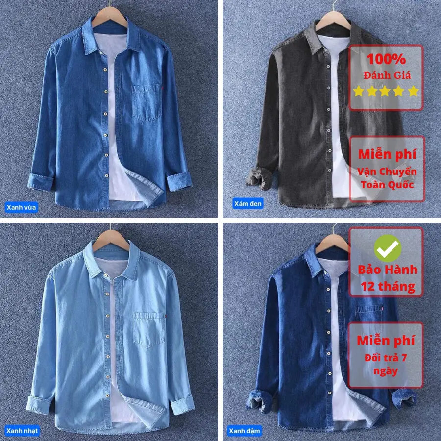 Áo Sơ Mi Nam JEAN Mềm. Sơ mi có túi, Tay dài, dáng xuông, cổ bẻ. Áo nam chất liệu 100% cotton co giãn nhẹ. Cổ Sơ mi. đi học, đi làm, đi chơi Áo Menswear Shirt Kem