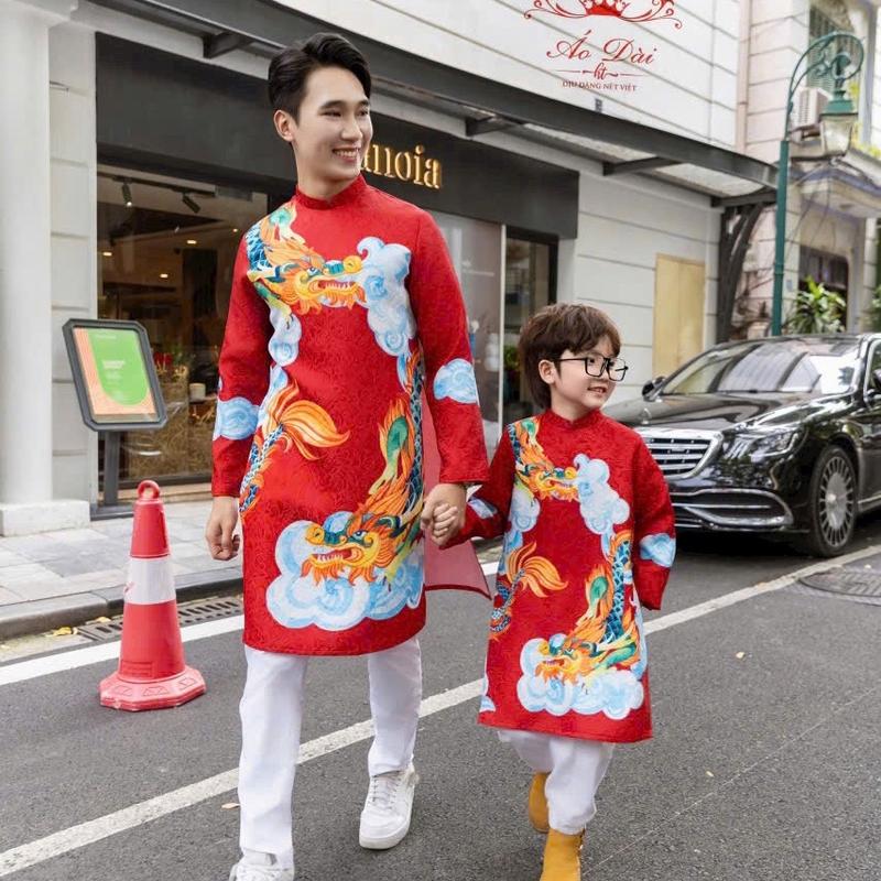 Áo Dài bé trai &bố(ba) in hình rồng 3D 2