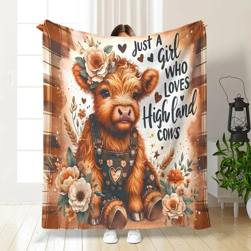 Highland Cow Pattern Blanket, Soft Warm Throw Blanket, Air-conditioned Room Nap Blanket, Comfortable and Stylish Decor Blanket for Home Office 8