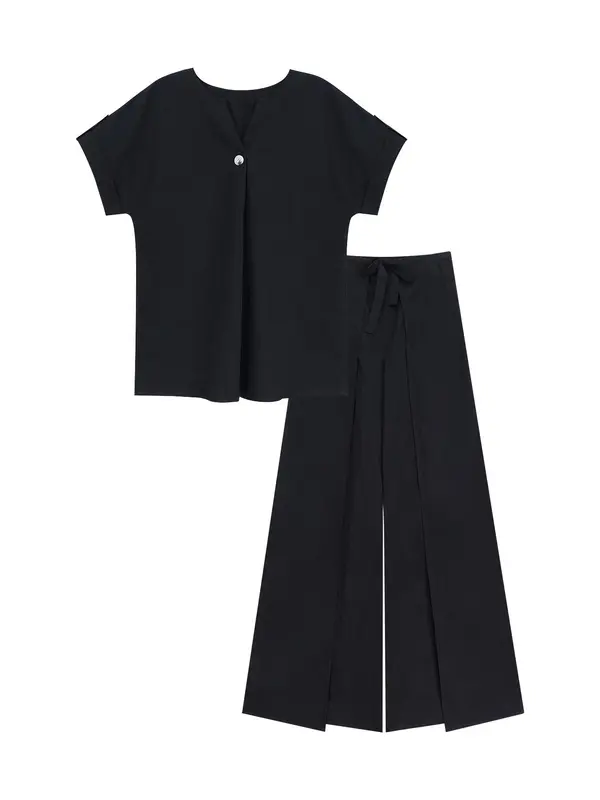 Women's Solid Color Top & Pants Set, Elegant Fashion Casual Women's Clothing Set for Daily Outdoor Wear, Women's Clothes for Summer 1