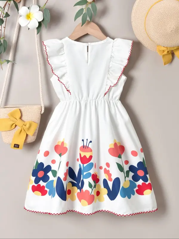 Girl's Floral Print Dress, Cute Casual Sleeveless Dress for Summer, Kids Clothes for Daily Wear 1