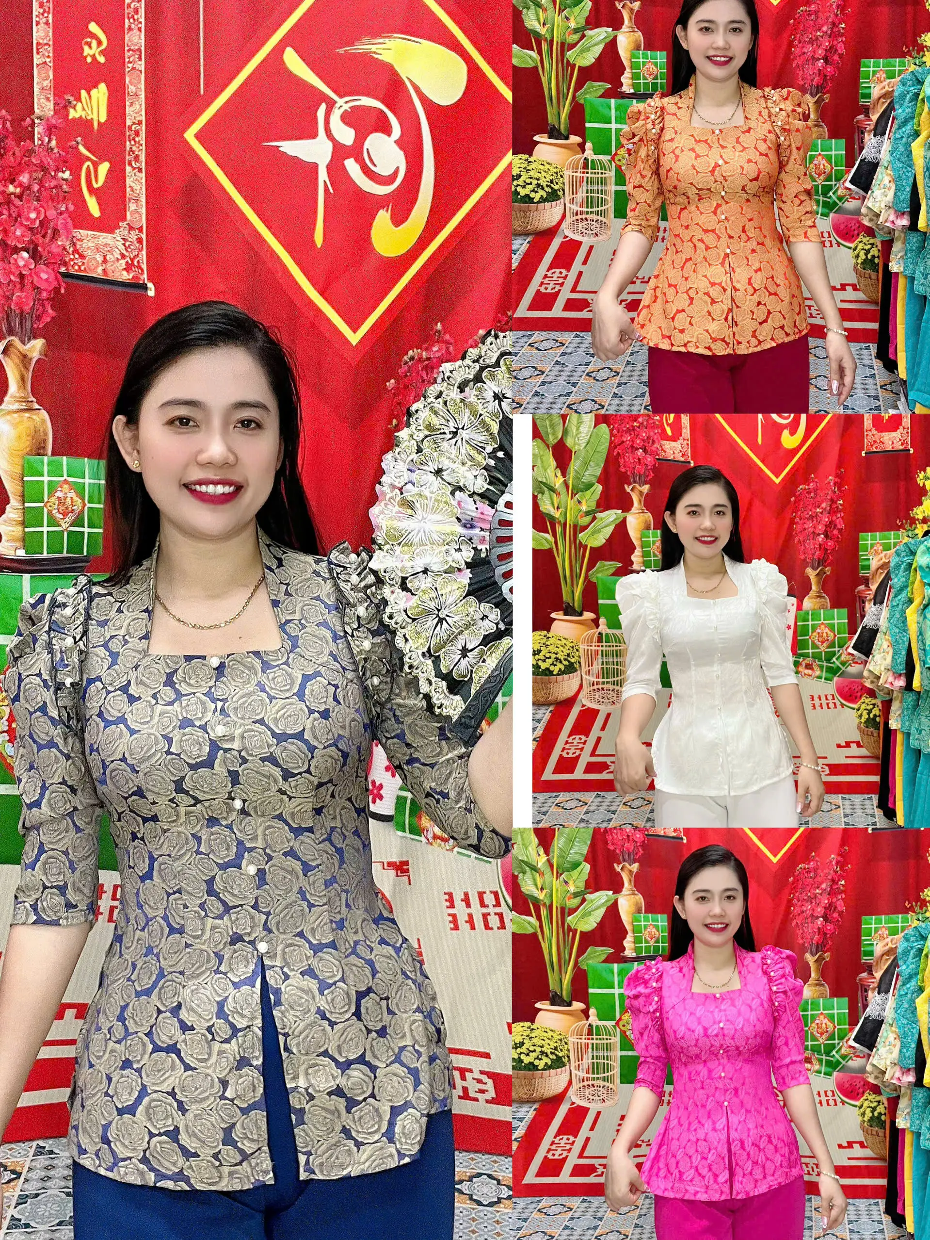 (MÃ 135) Áo bà ba cách tân cổ nữ hoàng kèm nhún bèo vay, họa tiết hoa văn,vải lụa mềm mịn kèm quần ống rộng có tui, size từ 45kg đến 70kg  nhiều màu Kem Nữ  Women Top Thun Ong Tím