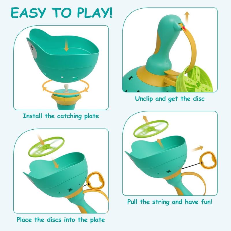 Fullware Garden Outdoor Toys Games Kids Toddlers Children Age 3-5 8-12, Flying Disc Launcher & Capture Toys, 2 Pack & 12 Discs, Family & Party games, Dog Cat Toys - Gift for Boys Girls(Green+Green) 2
