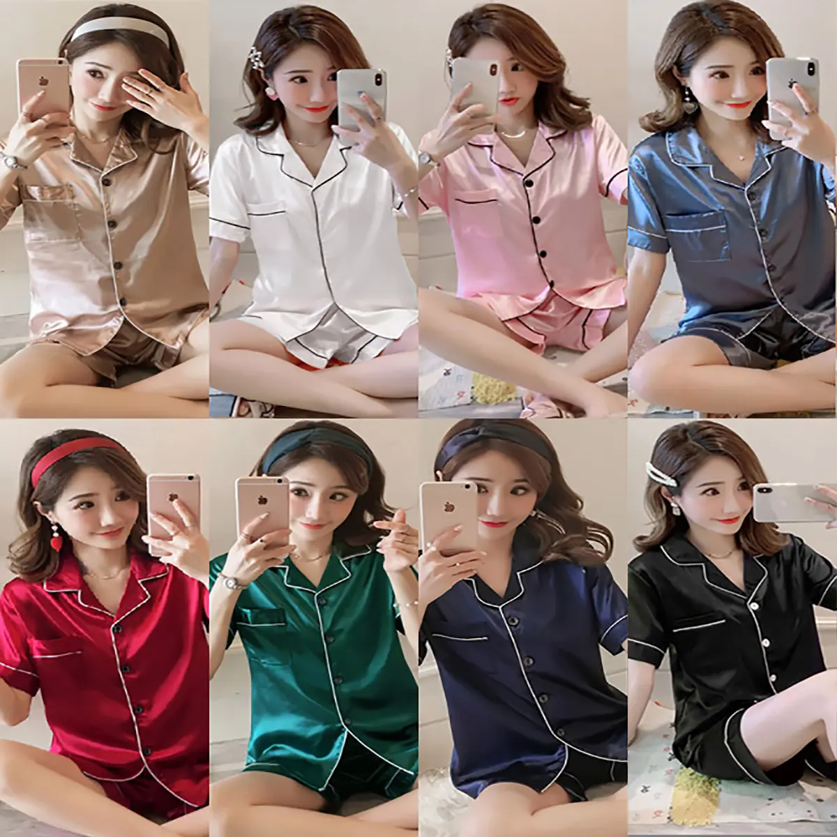 ชุดนอนผู้หญิง มีหลายสี ชุดนอนผ้าซาติน เสื้อผู้หญิง ชุดนอนแขนสั้น+ขาสั้น ชุดนอนแฟชั่น ราคาถูกที่สุด คุณภาพดี สีเรียบหรู ผ้าดีมีเท๊กเจอร์ เทรนใหม่มาแรง ชุดนอนใส่ได้ทั้งชายหญิง