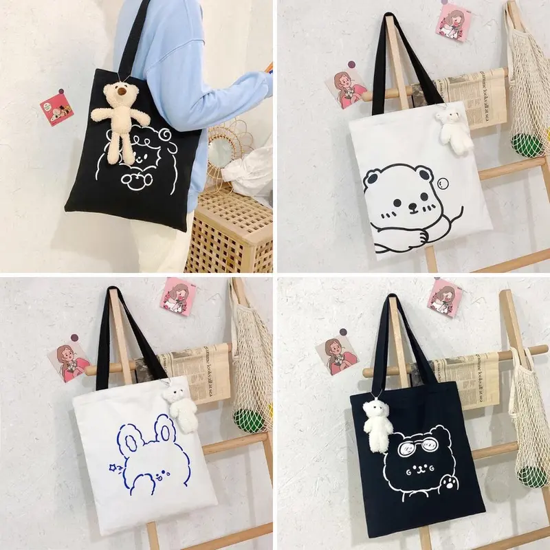 Túi vải canvas Túi tote xách tay nam nữ đeo vai đựng đồ hình dáng đáng yêu 0