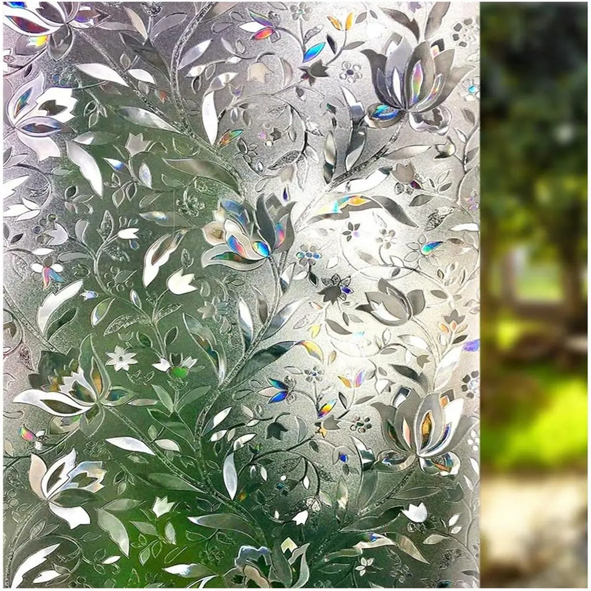Tulip Pattern Window Film, 1 Roll Decorative Window Privacy Film, 3D Stained Glass Window Sticker, Anti-UV Sun Blocker Heat Control for Home, Ornaments