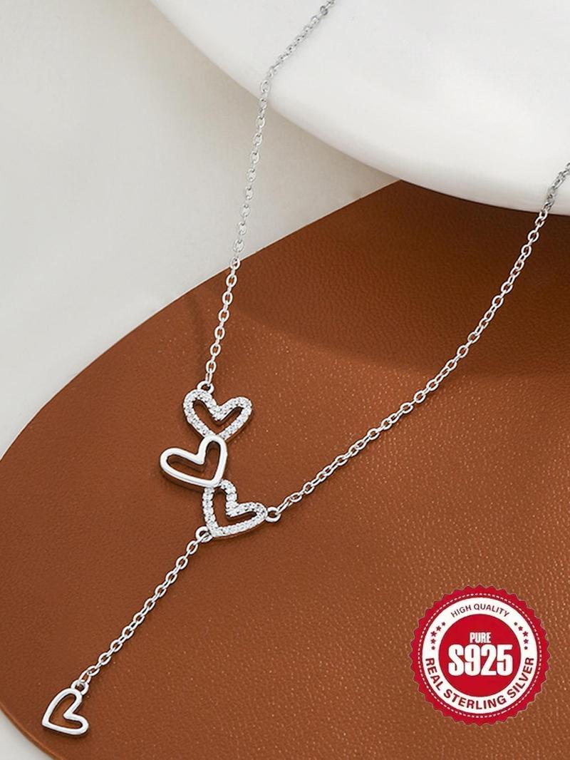 Product Introduction of S925 Sterling Silver Heart Shaped Pendant Necklace for Women, Fashion Jewelry for Party, Daily Clothing Decor, Trendy All-match & Exquisite Jewelry for Birthday Gift 0