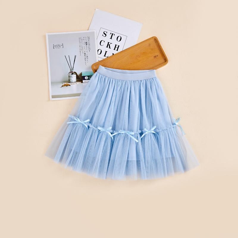 Girls Skirts Fashion Summer Bow Decorated Princess Puffy Mesh Mid-length Skirts Baby Clothes 3
